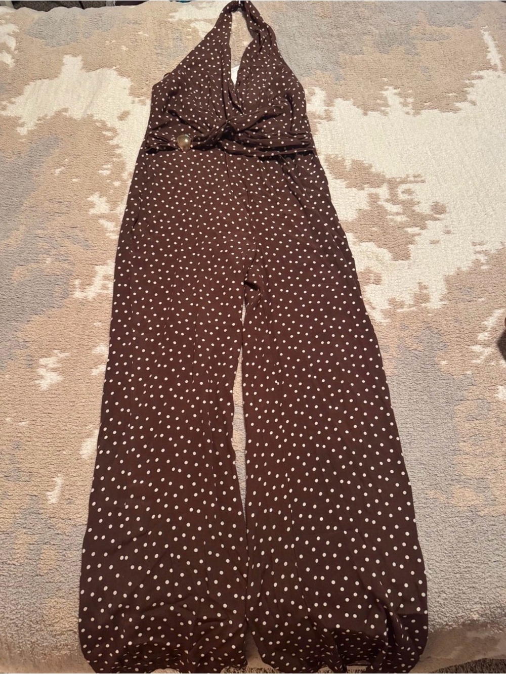 Love Tree Brown Polka Dot Halter Jumpsuit - Picture 4 of 7